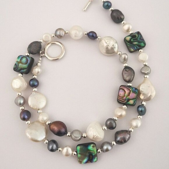 Mixed Freshwater pearl and abalone necklace and bracelet - Picture 4 of 6